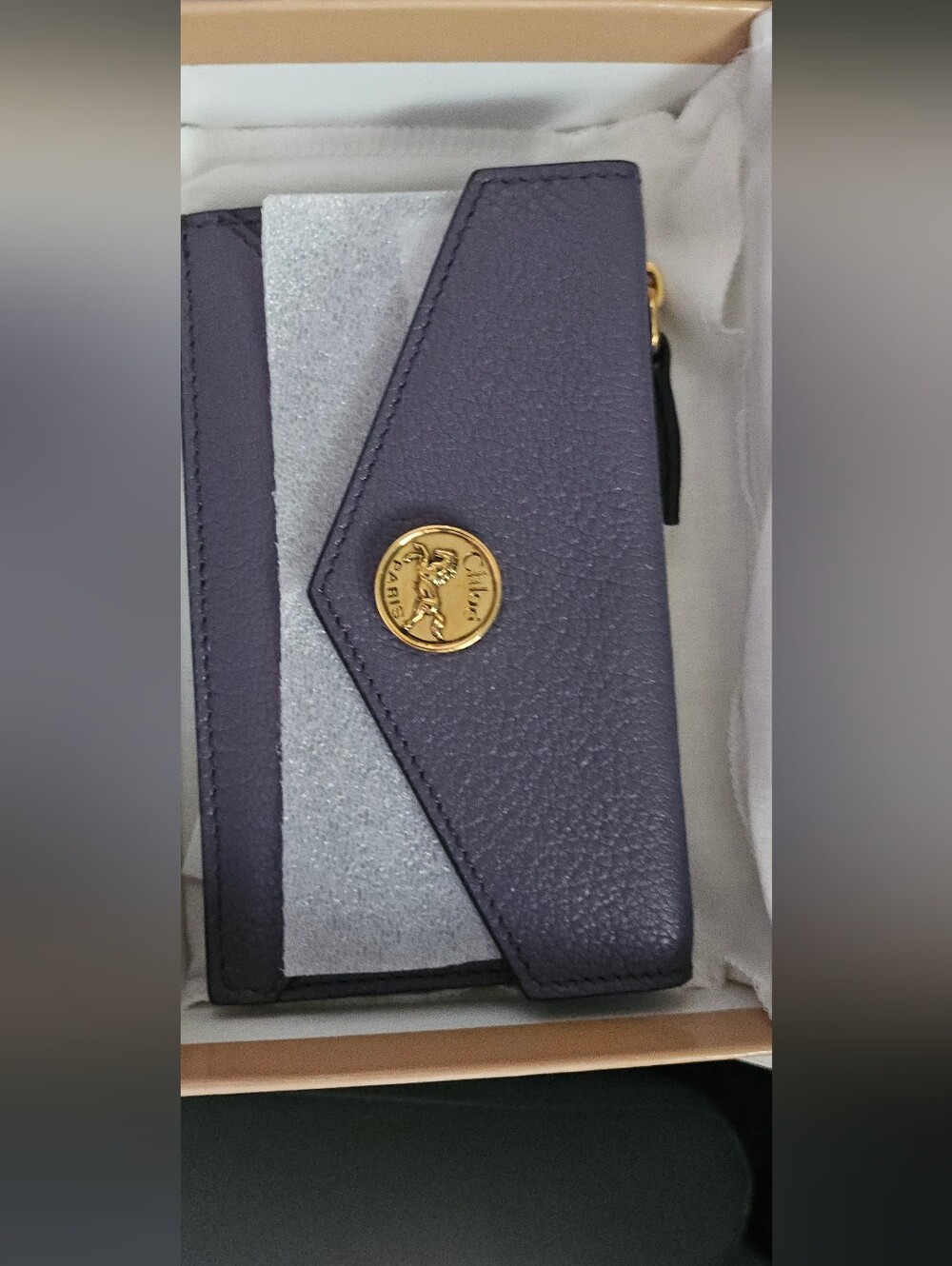 Chloe Authentic Purple Envelope Wallet Card Holder Horse Heritage Emblem